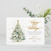 Elegante Prettig Vieren Gouden Script Kerstboom Feestdagenkaart (Staand voorkant)
