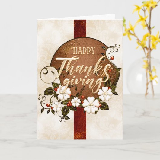 Elegante Prettige Thanksgiving Kaart (Gele Bloem)