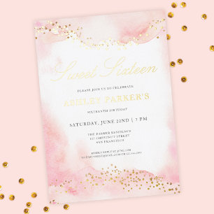 Elegante Pretty Pink Gouden Glitter Sweet 16 Verja Folie Uitnodiging