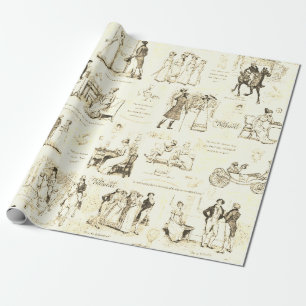 Elegante Pride en Vooroordelen Beige Toile Cadeaupapier
