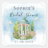 Elegante prieel beeld Duiven bloemen Bruidsdouche Vierkante Sticker (Voorkant)