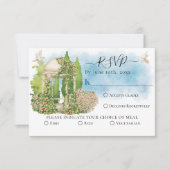 Elegante prieelbloemen, duiven Zomer bruiloft RSVP Kaart (Voorkant)