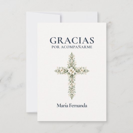 Elegante Primera Comunión Kruis Botanisch Bedankkaart (Voorkant)