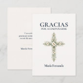 Elegante Primera Comunión Kruis Botanisch Bedankkaart (Voorkant / Achterkant)
