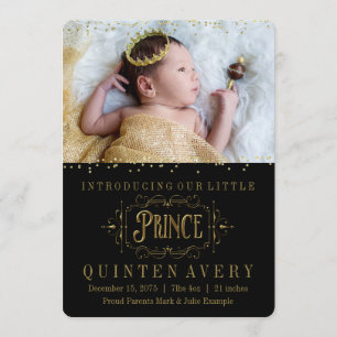 Elegante Prince Gold Confetti geboorteaankondiging Aankondiging