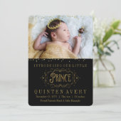Elegante Prince Gold Confetti geboorteaankondiging Aankondiging (Staand voorkant)
