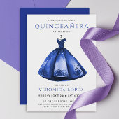 Elegante Princess Blue Dress Quinceañera Waterverf Kaart
