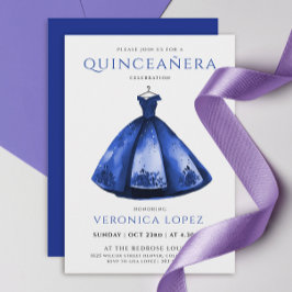 Elegante Princess Blue Dress Quinceañera Waterverf Kaart