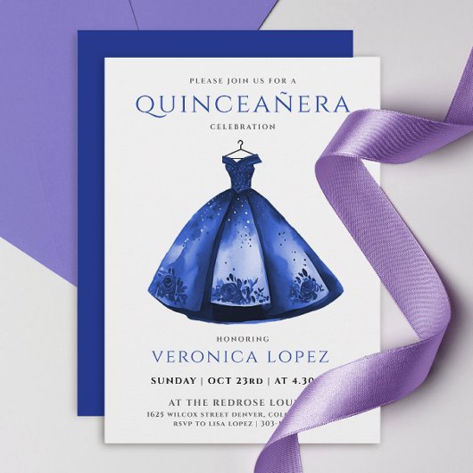 Elegante Princess Blue Dress Quinceañera Waterverf Kaart