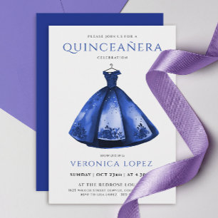 Elegante Prinses Blauwe Jurk Quinceañera Waterverf Kaart