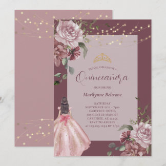 Elegante Prinses Bloemrijke Quinceañera Uitnodigin Kaart
