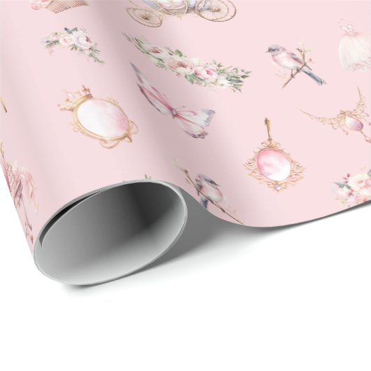 Elegante Prinses Blush Roze Bloemen Cadeaupapier (Rol Hoek)