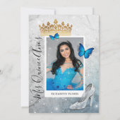 Elegante Prinses Gouden Blauwe Vlinder Quinceanera Kaart (Achterkant)