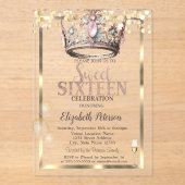 Elegante Prinses Kroonballonnen Lijst Sweet 16 Acryl Uitnodigingen (Voorkant)