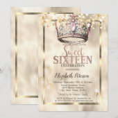 Elegante Prinses Kroonballonnen Lijst Sweet 16 Kaart (Voorkant / Achterkant)