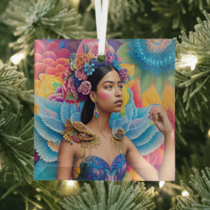 Elegante prinses met vleugels glas ornament