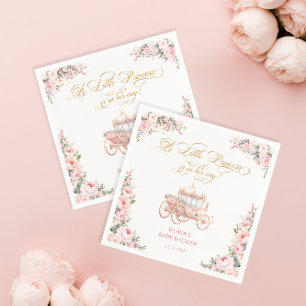 Elegante Prinses Roze Bloemen Baby Shower Servet