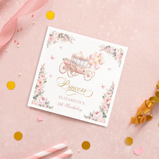 Elegante Prinses Roze en Gouden Ballonnen Verjaard Servet
