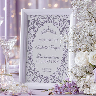 Elegante Prinses Tiara Bloem Quinceanera Welkom Poster