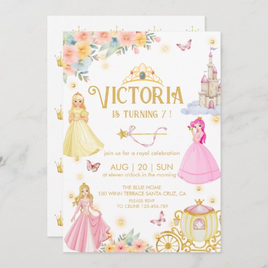 Elegante prinses verjaardag Uitnodiging (Voorkant / Achterkant)