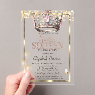 Elegante Prinsessen Kroon Ballonnen Frame Zoete 16 Acryl Uitnodigingen