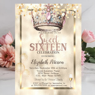 Elegante Prinsessen Kroon Ballonnen Frame Zoete 16 Kaart
