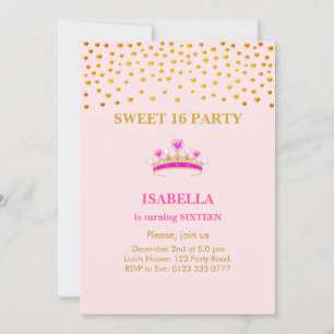 Elegante Prinsessen Kroon Sweet 16 op Roze Kaart