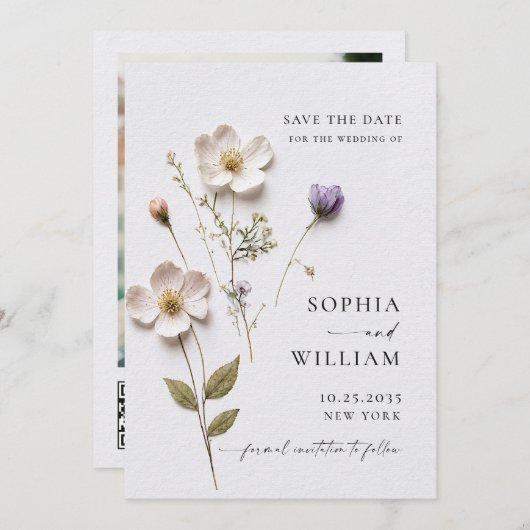 Elegante Print Gedrukte Pastel Boho Bloemen Bruilo Save The Date (Voorkant / Achterkant)