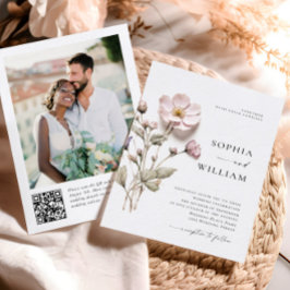 Elegante print geperste pastel Boho bloemen bruilo Kaart