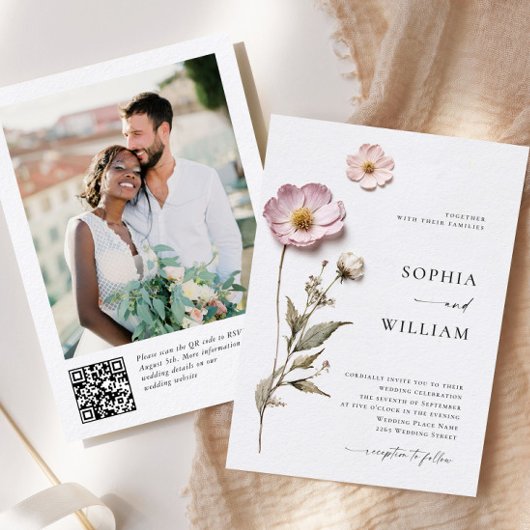 Elegante print geperste pastel Boho bloemen bruilo Kaart