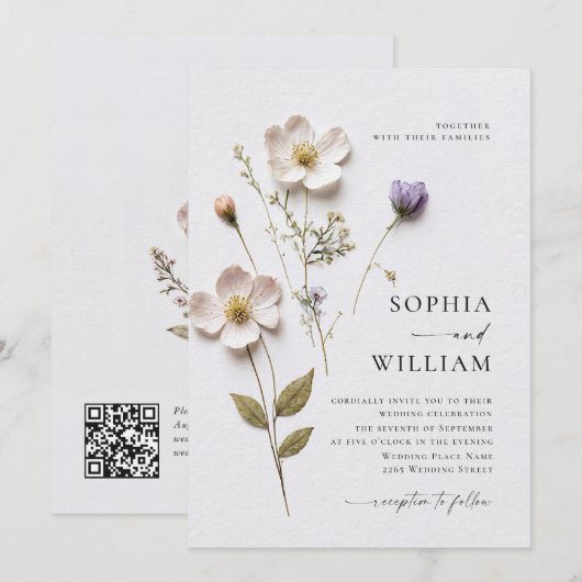 Elegante print geperste pastel Boho bloemen bruilo Kaart (Voorkant / Achterkant)