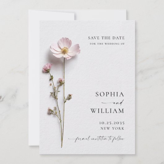 Elegante print geperste pastel Boho bloemen bruilo Save The Date (Voorkant)