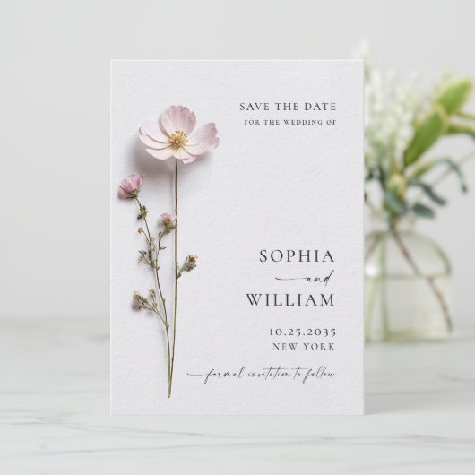 Elegante print geperste pastel Boho bloemen bruilo Save The Date (Staand voorkant)