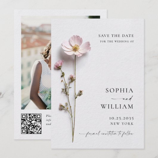 Elegante print geperste pastel Boho bloemen bruilo Save The Date (Voorkant / Achterkant)