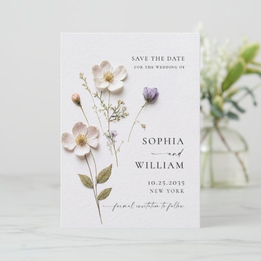 Elegante print geperste pastel Boho bloemen bruilo Save The Date (Staand voorkant)