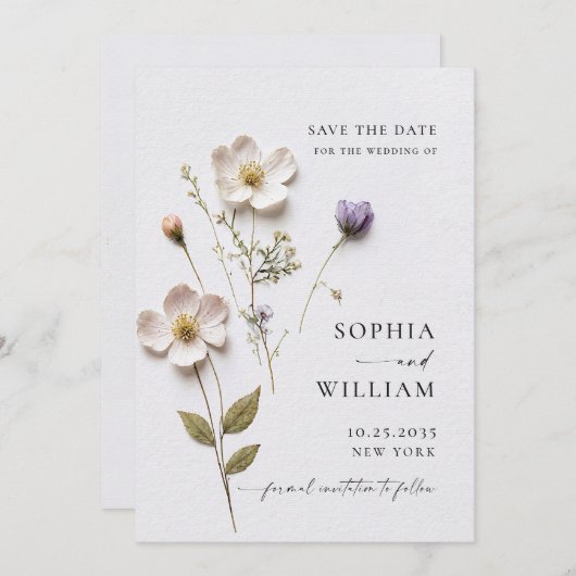 Elegante print geperste pastel Boho bloemen bruilo Save The Date (Voorkant / Achterkant)