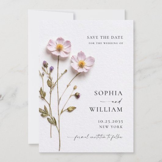 Elegante print geperste pastel Boho bloemen bruilo Save The Date (Voorkant)