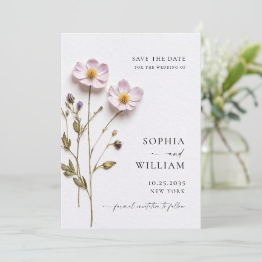 Elegante print geperste pastel Boho bloemen bruilo Save The Date (Staand voorkant)