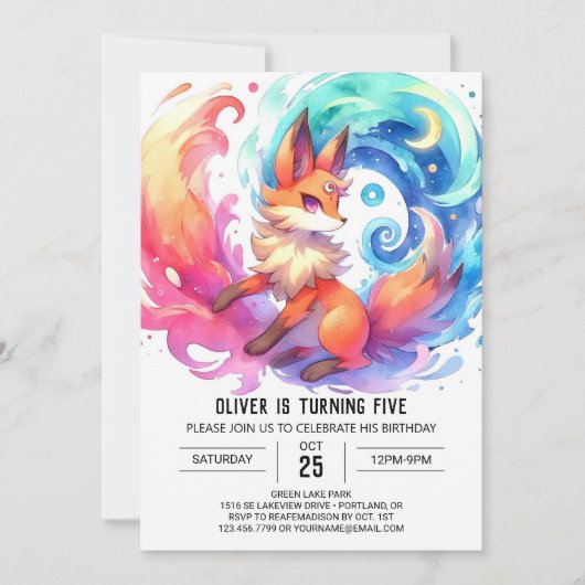 Elegante Printable Fox Verjaardag Kaart (Voorkant)