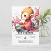 Elegante Printable Monkey Birthday Kaart (Staand voorkant)
