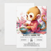 Elegante Printable Monkey Birthday Kaart (Voorkant / Achterkant)