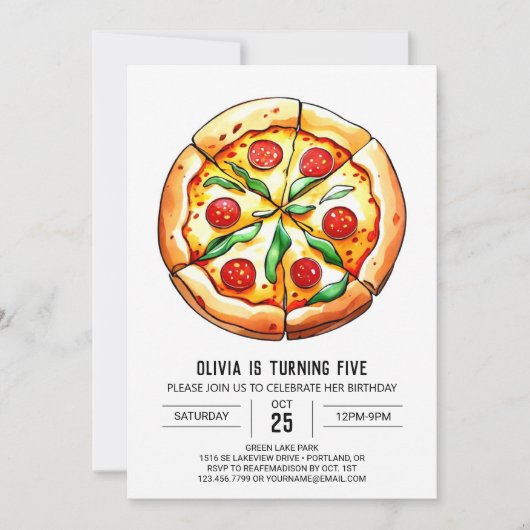 Elegante Printable Pizza Verjaardag Kaart (Voorkant)