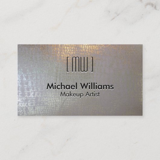 Elegante Profesional Piel Cocodrilo Reptil Plata Visitekaartje (Voorkant)