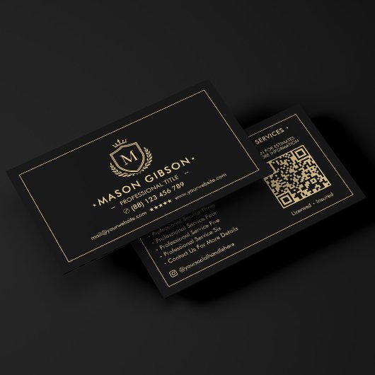 Elegante professioneel monogram schild kroon zwart visitekaartje
