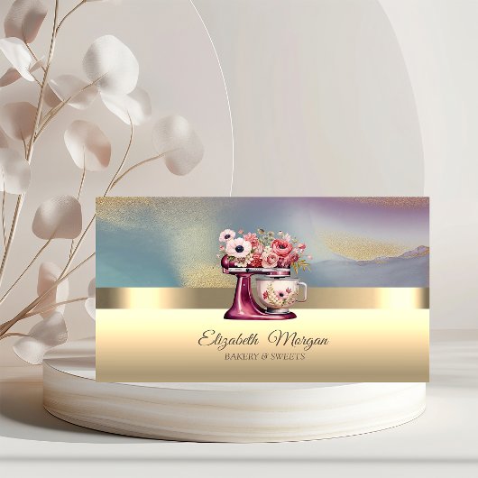 Elegante Professionele Bloemen Rode Mixer Bakkerij Visitekaartje