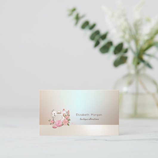 Elegante professionele bloemenwitte naaimachine visitekaartje (Staand voorkant)