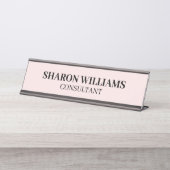 Elegante professionele blush roze minimalistische  bureau naambordje (Voorkant)
