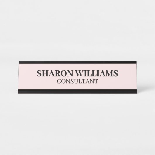 Elegante professionele blush roze minimalistische  bureau naambordje (Voorkant)