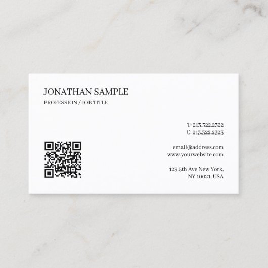 Elegante Professionele Eenvoudige Aangepaste Tekst Visitekaartje (Voorkant)