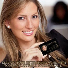 Elegante Professionele Foto Zwart Gouden QR Code Visitekaartje